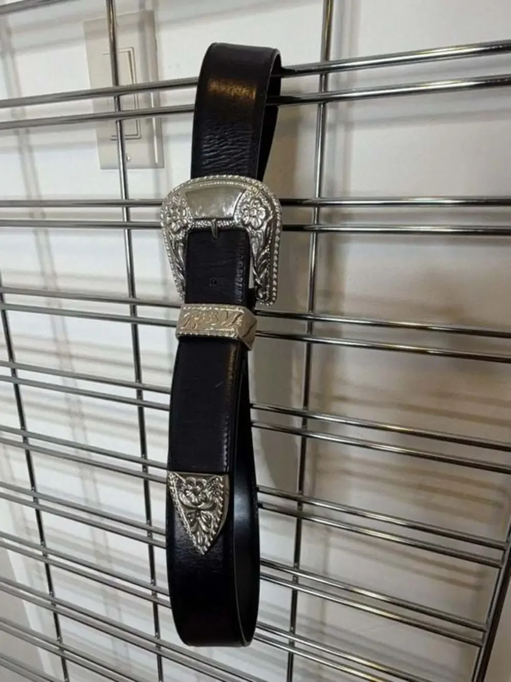 Vitanuova Firenze Made in Italy Genuine Leather Western Belt with Floral Silver